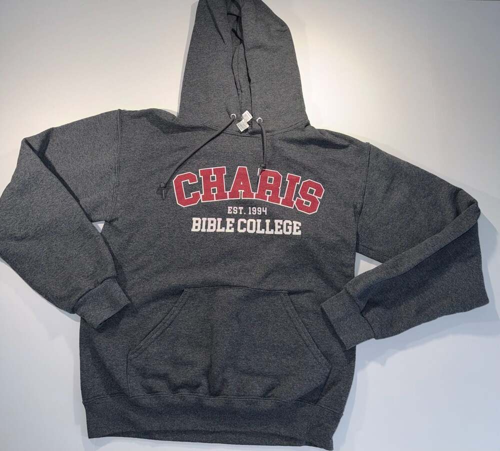 Jerzees Nublend Charis Bible College Est 1994 Dark Gray Hoodie Sweatshirt